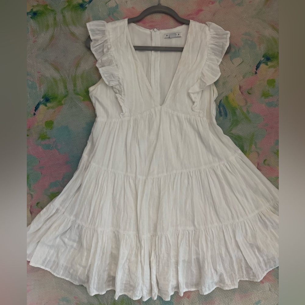 White Ruffled V-Neck Dress